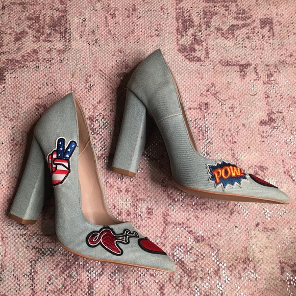 Denim pointed toe block heel fun designs - Picture 4 of 7